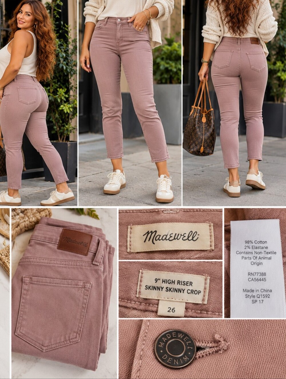 Madewell 9" High Riser Skinny Crop Jeans Women’s 26 Dusty Rose Mauve Stretch